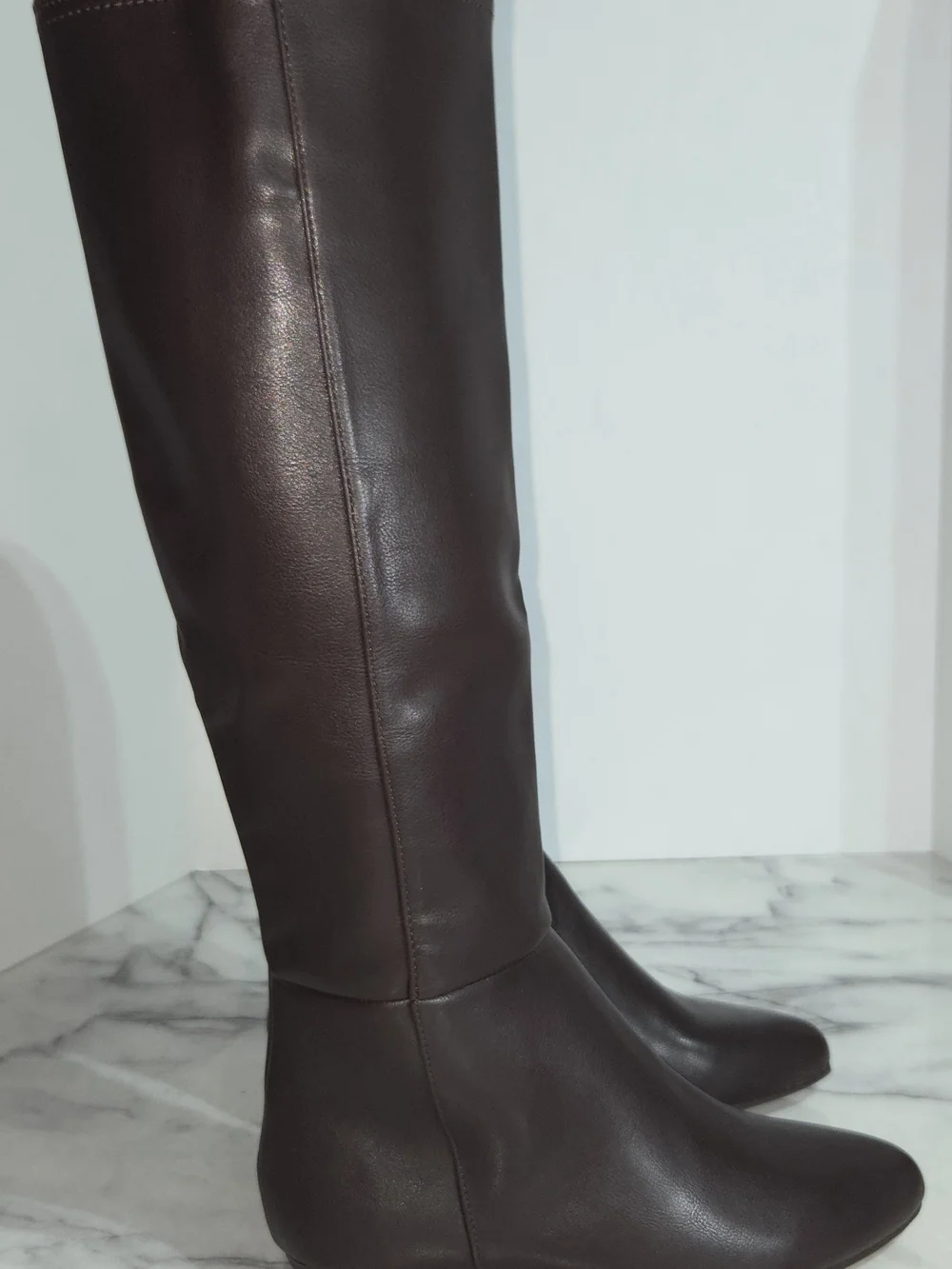 Sugar Women's Brown Knee High Riding Boots Round Toe Side Zip Faux Leather 6 M